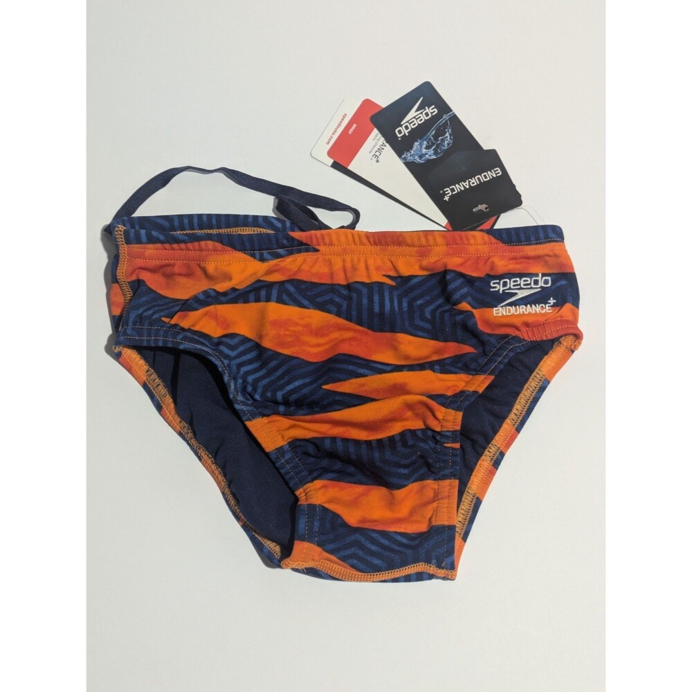 Speedo Endurance+ Contort Stripes Swim Brief Navy Orange Mens 26